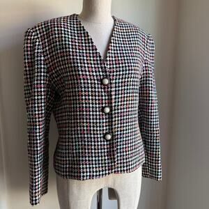 Ann Taylor 80s Vintage Cotton Wool Tweed Multi-Color Jacket Made in USA